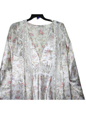 Vintage Delta Burke Womens Floral Satin Lace Peignoir Set 1X Full Length US Made